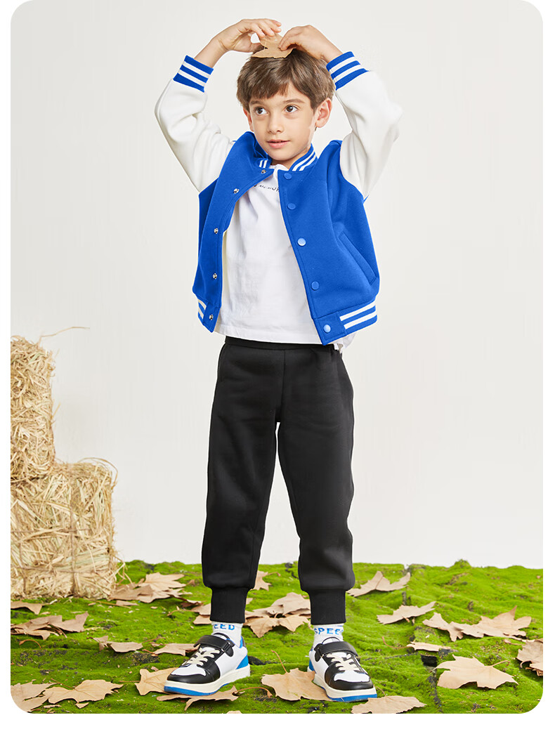 Jeanswest Boys' Outfit, 2026 Children's Patchwork Baseball Jacket, Spring Outerwear for Older Kids, Boys' Sportswear Two-Piece Set 10
