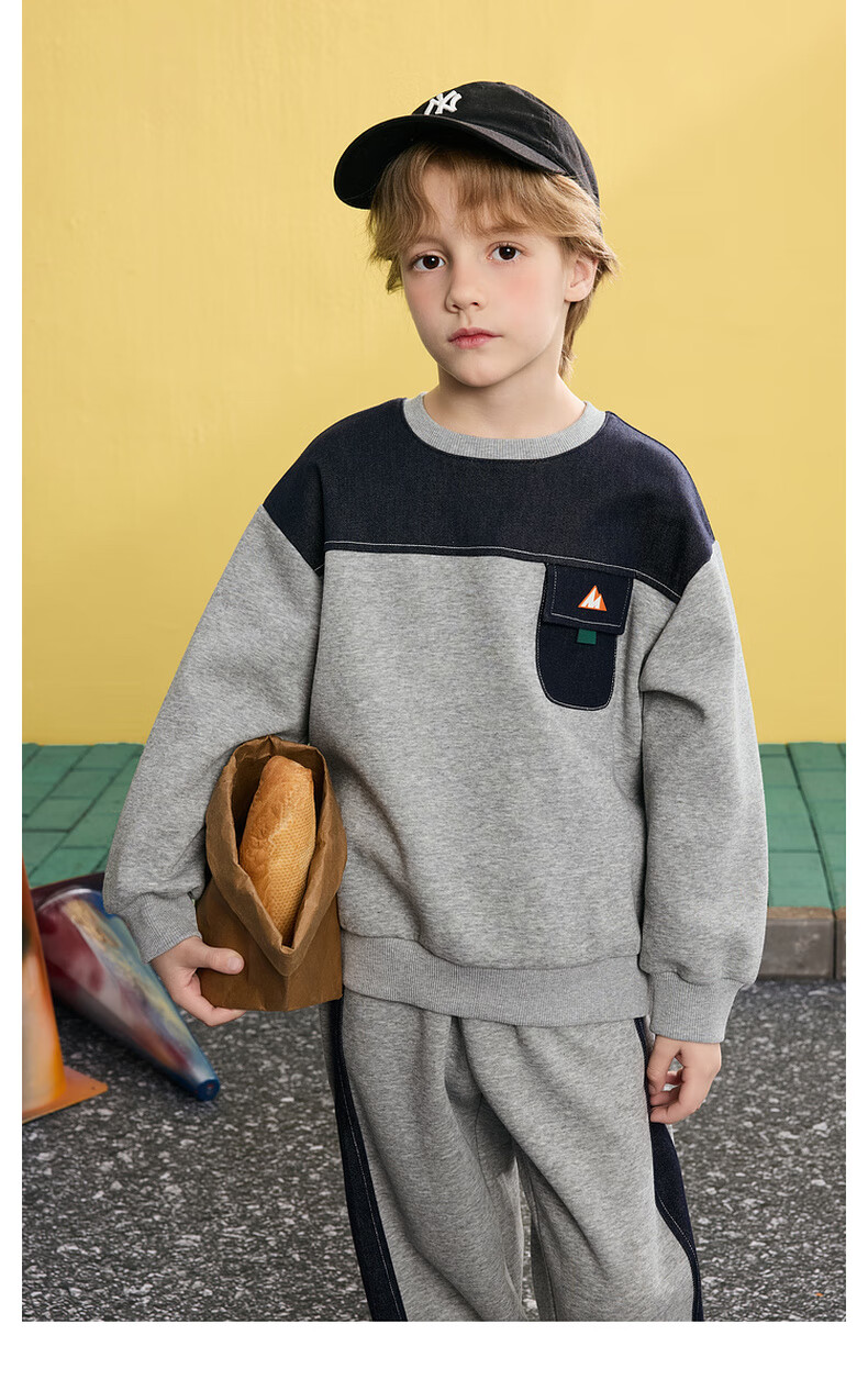 MQD Boys' Autumn New Arrival, Preppy Style Sports Casual Simple Outfit, Semi-Turtleneck Sweatshirt, Light Heather Gray, Size 110 2
