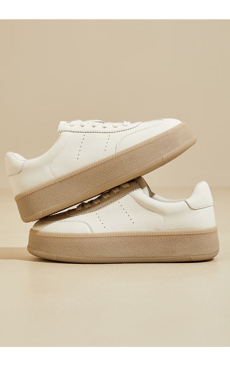 DAPHNE Thick-Soled Versatile White Sneakers for Women, Fashionable Casual Shoes, Soft-Bottomed Breathable Sports Skateboard Shoes, Beige, Size 35 6