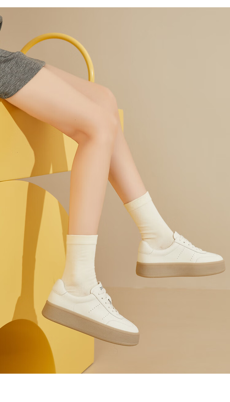 DAPHNE Thick-Soled Versatile White Sneakers for Women, Fashionable Casual Shoes, Soft-Bottomed Breathable Sports Skateboard Shoes, Beige, Size 35 4