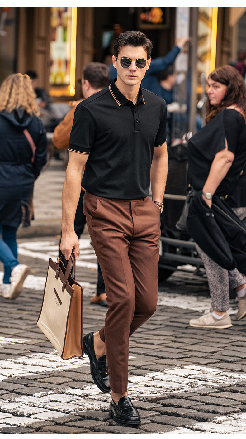 Mr. Bu Patented Collar 3D Exquisite Color-Block Short Sleeve Polo Summer Breathable Business T-Shirt Piano Black L (175) 7
