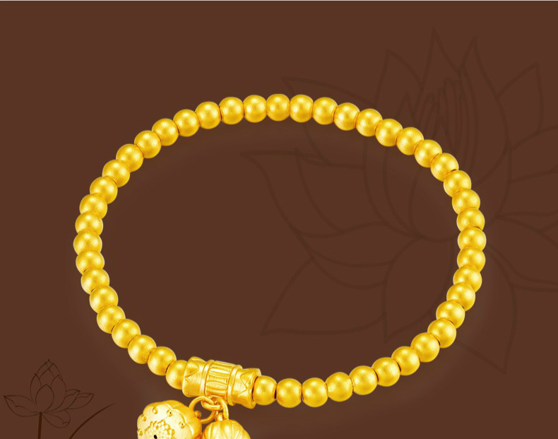 季福缘两世欢古法黄金手链999足金莲蓬莲花转运小金珠女款手串足金