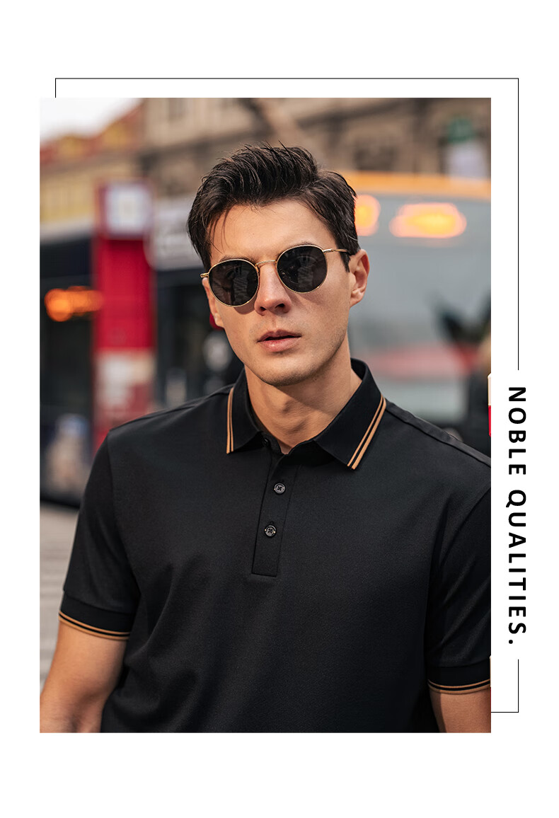 Mr. Bu Patented Collar 3D Exquisite Color-Block Short Sleeve Polo Summer Breathable Business T-Shirt Piano Black L (175) 10