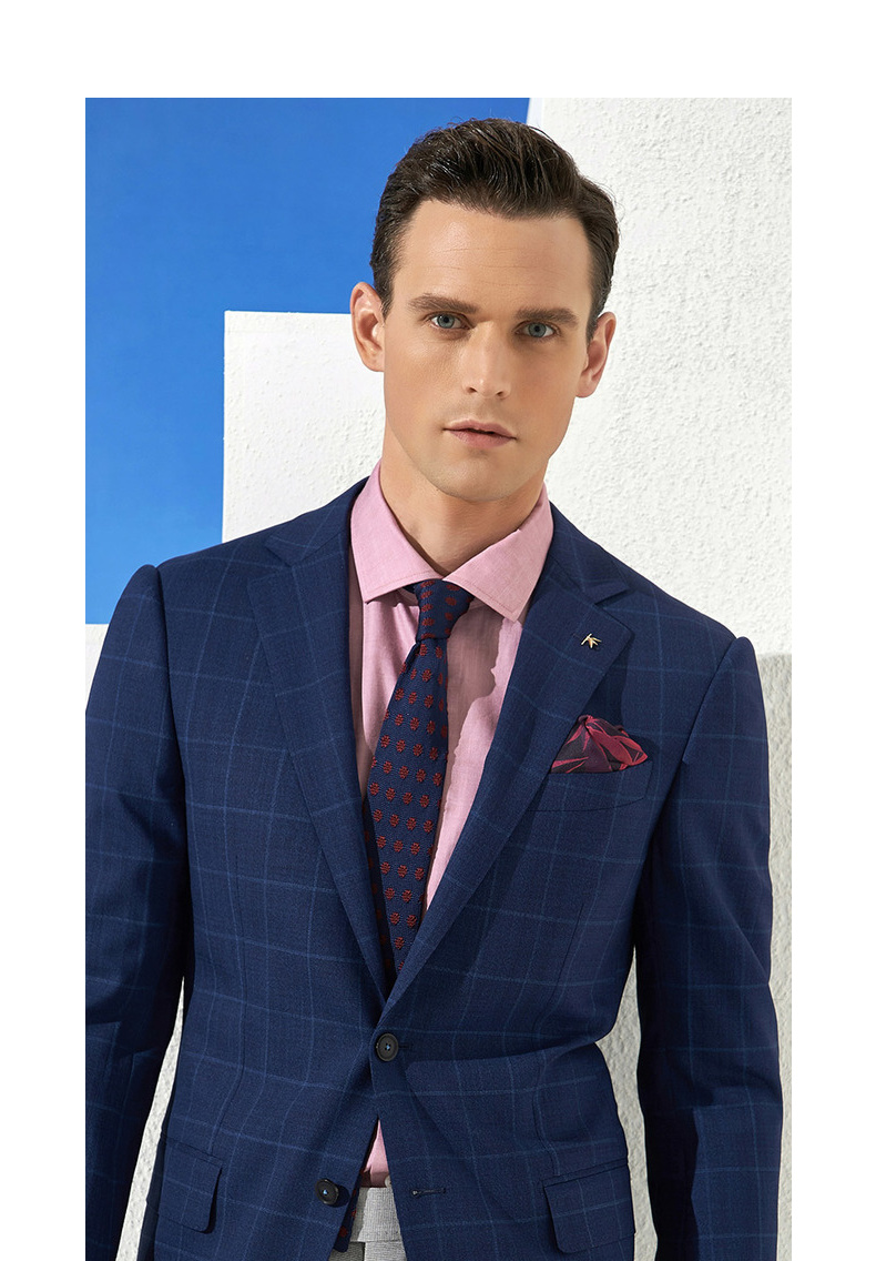 威可多vicutu男士西服商务休闲格纹羊毛蓝色单西装外套男vbs18110335