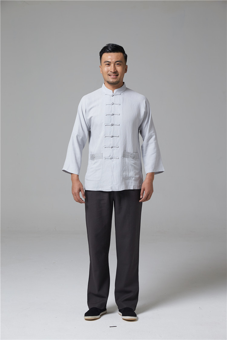 加梵森唐装男长袖衬衫 春秋传统连肩休闲衬衫中式服装 功夫衫 中国风