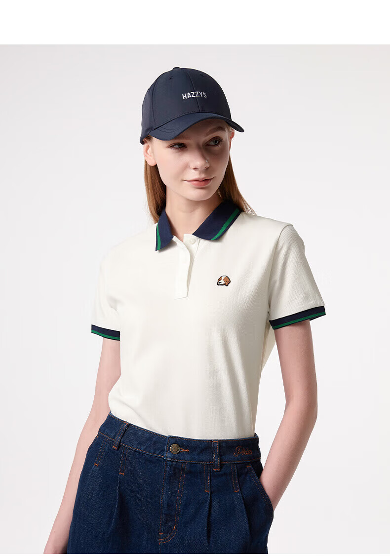 HAZZYS Women's Summer 2025 Color-Block Short Sleeve Polo Shirt ASTSE0CBX06 Navy Blue NV L (165/88A40) 11