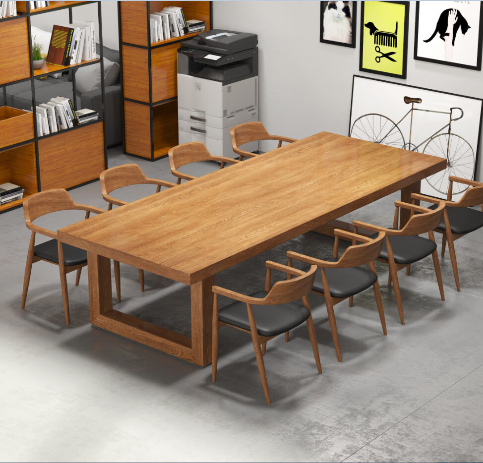 全实木办公桌长方形洽谈桌长条桌子培训桌长桌 220*90*75木板5公分