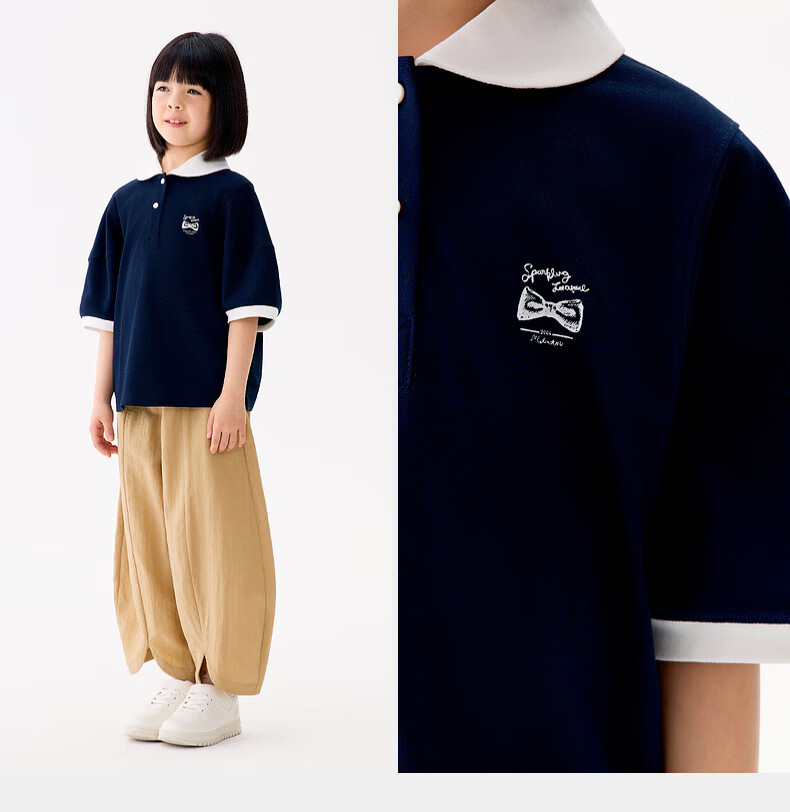 M.Latin Children's Clothing, Kids' T-Shirt, Summer 2025 New Style, Girls' Big Kids Doll Collar Polo Collar Short Sleeve T-Shirt 14
