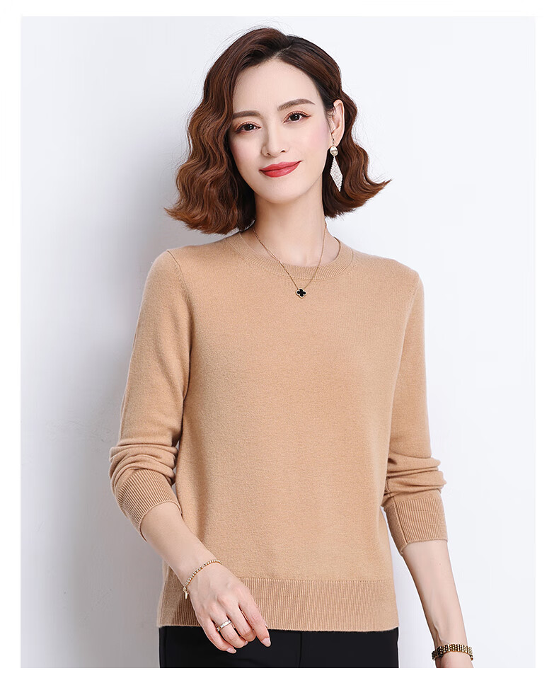 Hengyuanxiang 100% Pure Wool Women's Sweater Autumn Winter Crew Neck Casual Elegant Knit Warm Base Shirt Top 11