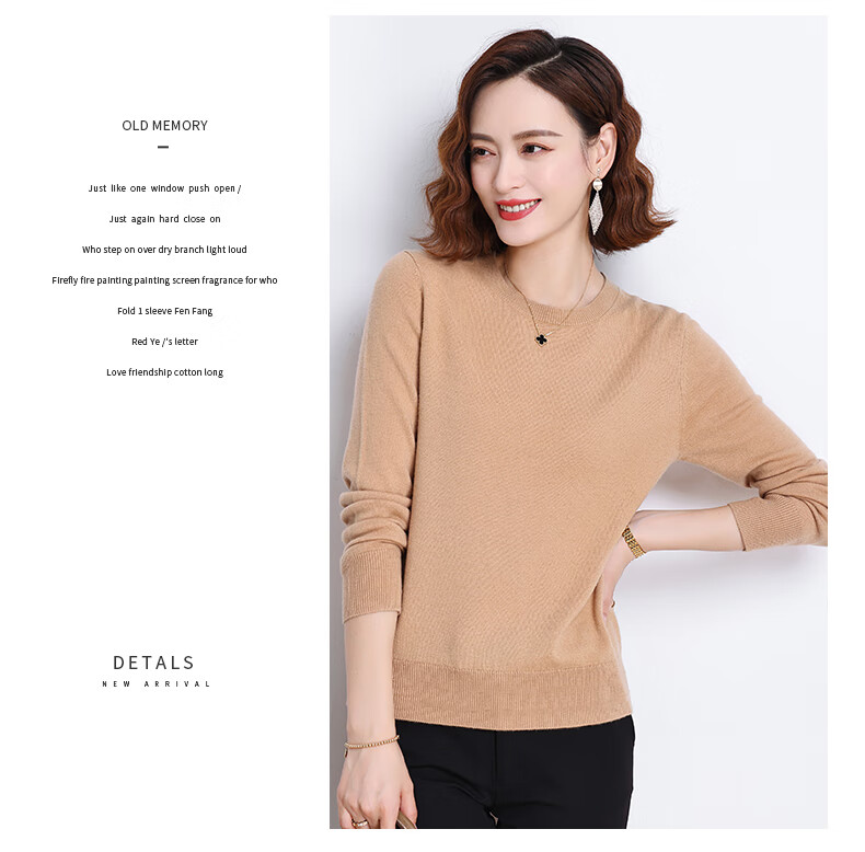 Hengyuanxiang 100% Pure Wool Women's Sweater Autumn Winter Crew Neck Casual Elegant Knit Warm Base Shirt Top 12