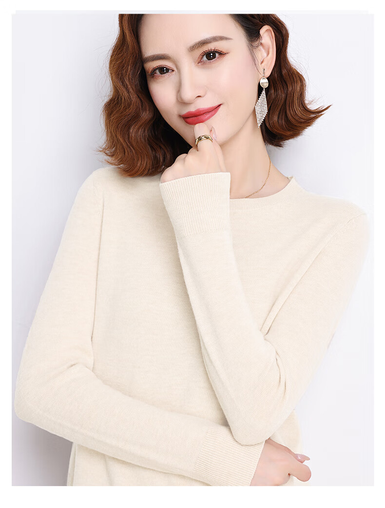 Hengyuanxiang 100% Pure Wool Women's Sweater Autumn Winter Crew Neck Casual Elegant Knit Warm Base Shirt Top 21