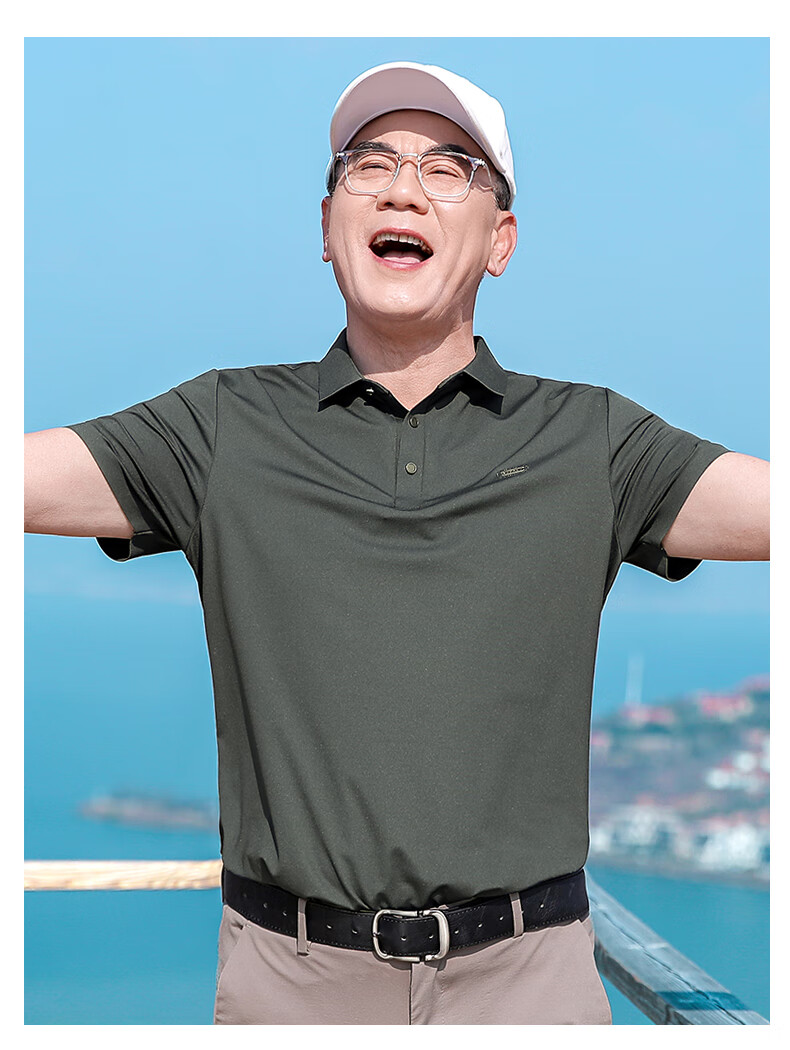 Baocaiyang Father's Day Gift Mulberry Silk Polo Shirt for Men Practical Summer Short Sleeve T-Shirt for Middle-aged and Elderly Dad 11