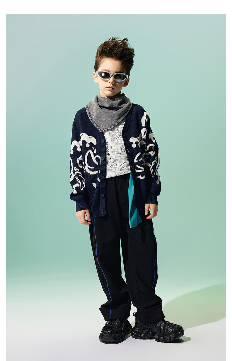 MQD Children's Sweater Autumn New Boys Jacquard Versatile National Style Sweater Navy Blue 130 7