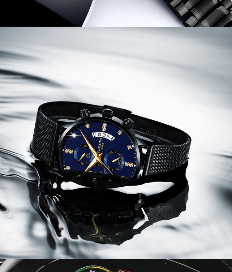 卡奈亚(crnaira)品牌手表多功能时尚蝴蝶表扣秒表计时运动三眼手表