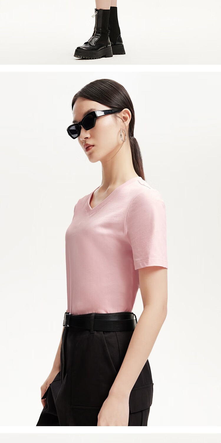 VEROMODA Women's T-Shirt, New Spring 2025 Style, Solid Color V-Neck with Letter Print, Basic T-Shirt, Comfortable And Versatile 8