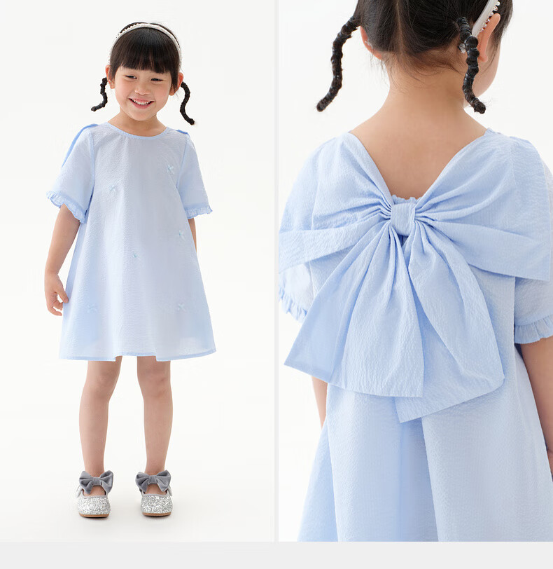 M.Latin Children's Clothing, Girls' Summer Dress, New Style for Summer 2025, Short-Sleeved Dress with Bow Design for Young Girls 10