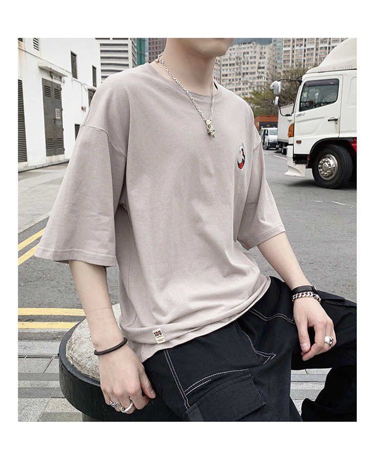 锋锋珊珊五分袖t恤男夏季新款ins港风衣服韩版宽松嘻哈体恤衫学生个性