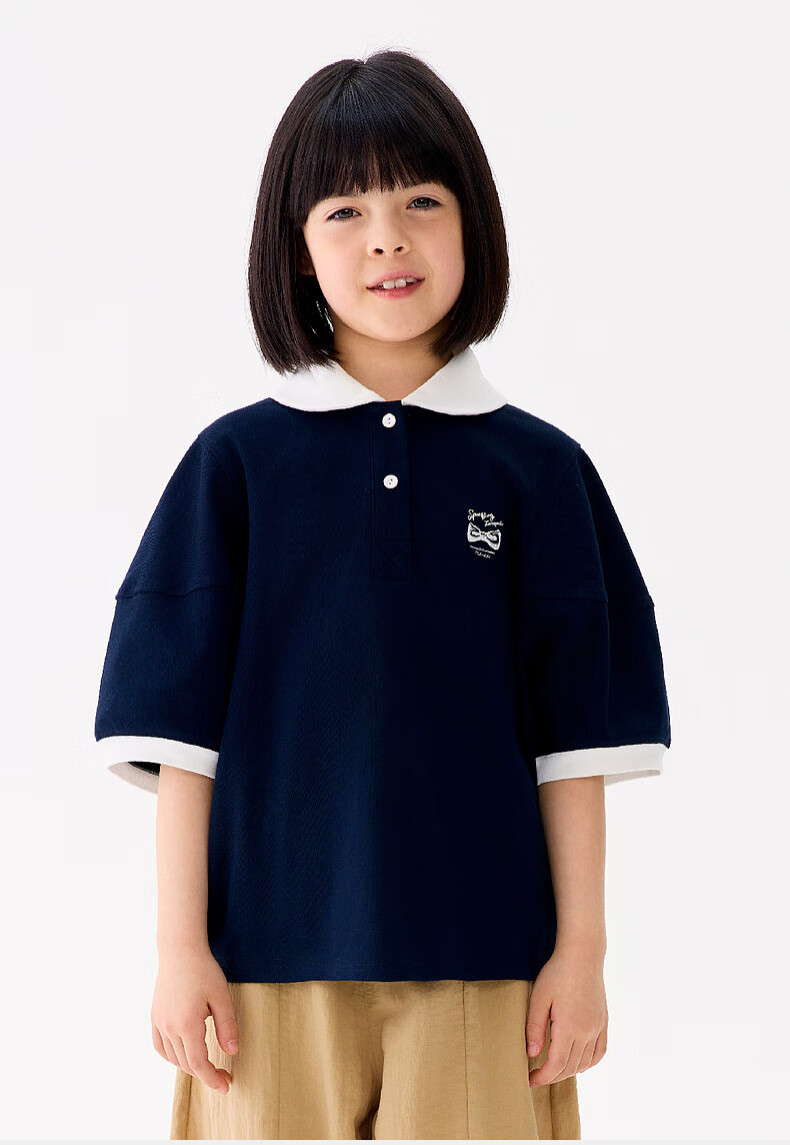 M.Latin Children's Clothing, Kids' T-Shirt, Summer 2025 New Style, Girls' Big Kids Doll Collar Polo Collar Short Sleeve T-Shirt 12