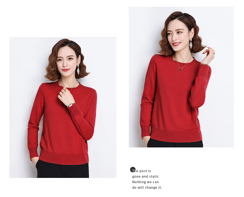 Hengyuanxiang 100% Pure Wool Women's Sweater Autumn Winter Crew Neck Casual Elegant Knit Warm Base Shirt Top 18