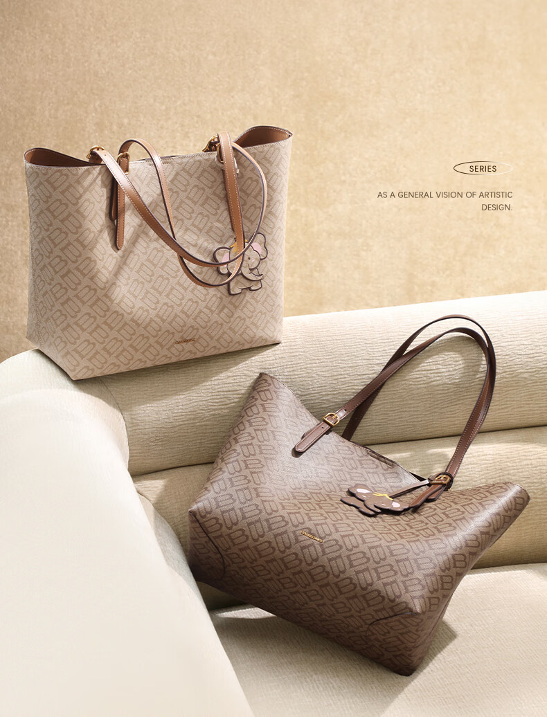 Belle Mother's Day Gift, Women's Bag, Seagull Monogram Crossbody Bag, Gift with Dumbo Charm, Tote Bag X7226AX5, Apricot Color 4