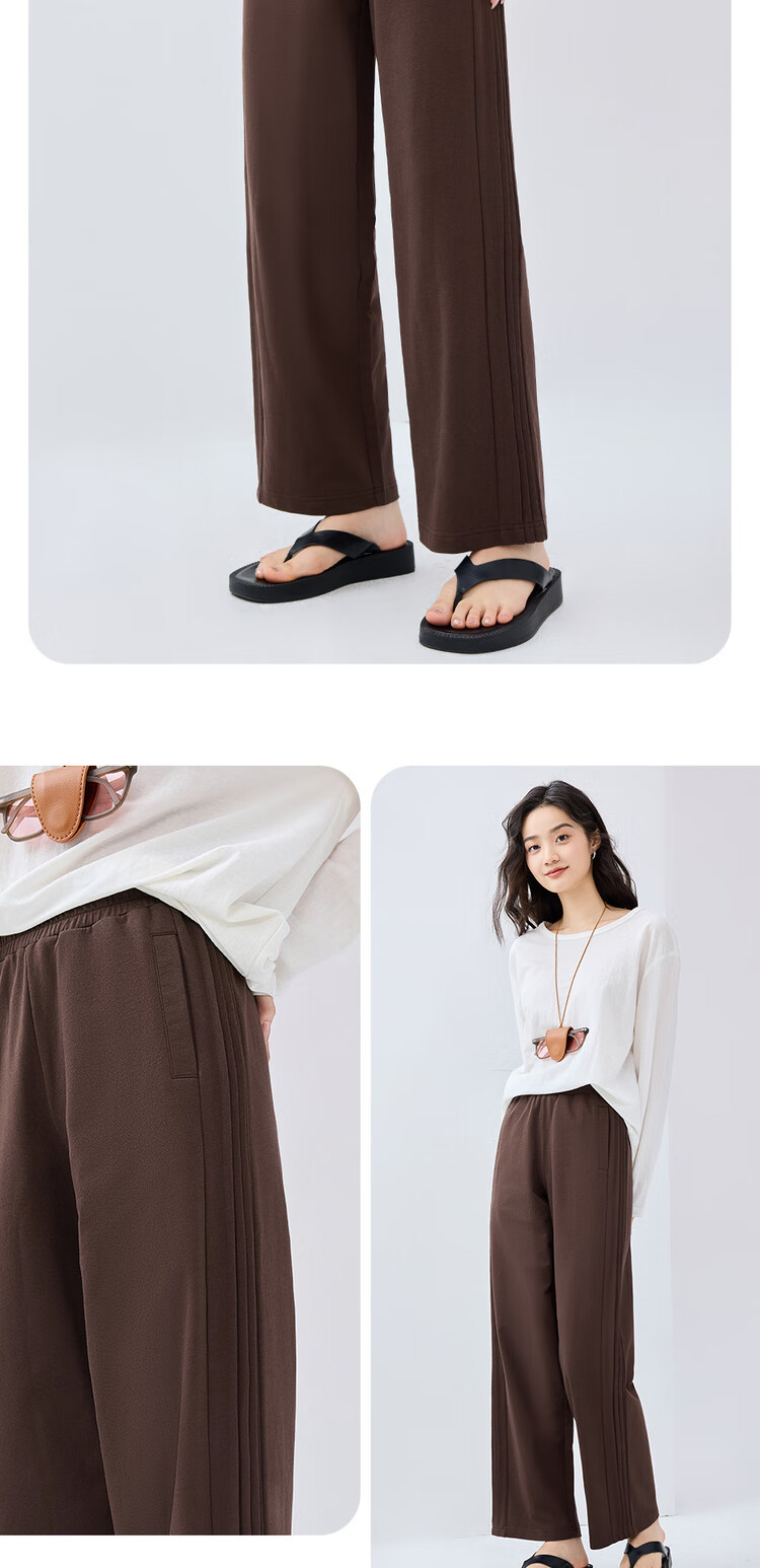 Giordano Women's Cotton Side Bone Pleated Wide-Leg Pants with Elastic Waist, Knitted Casual Sports Trousers 05415455 12