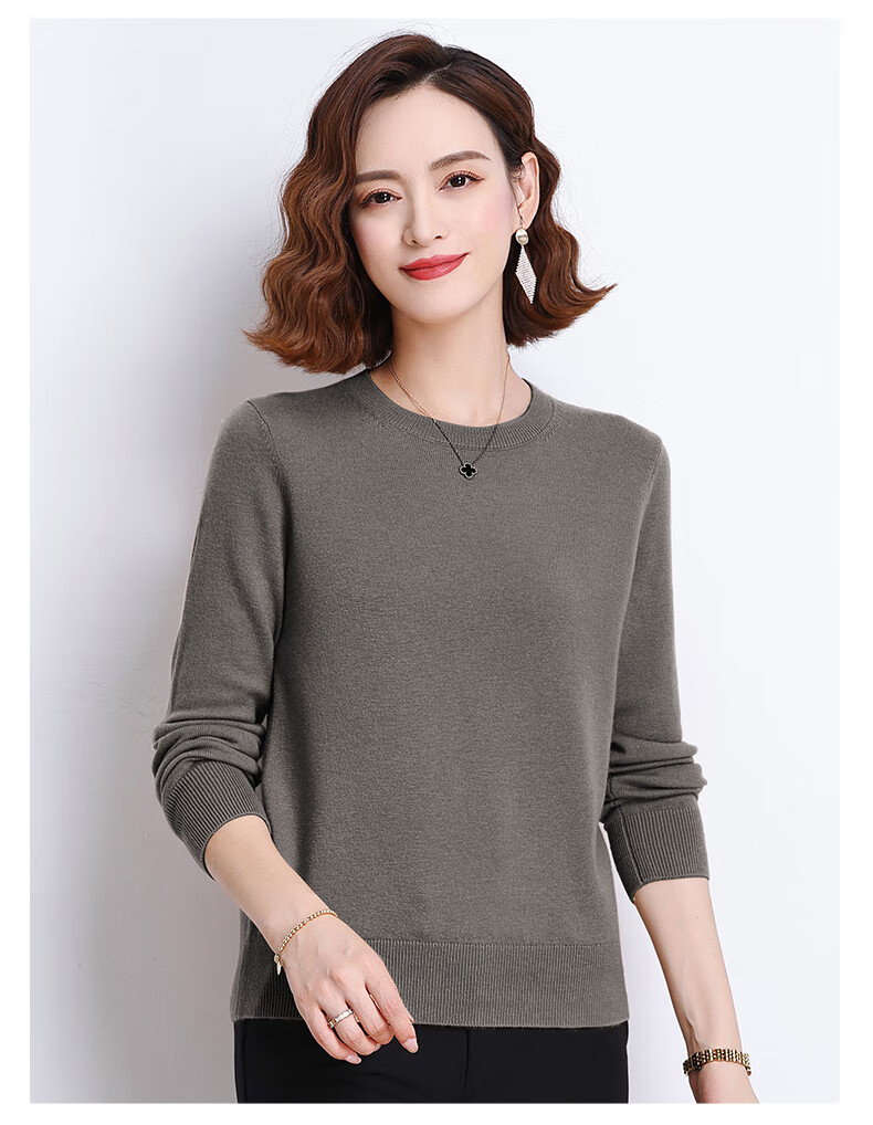 Hengyuanxiang 100% Pure Wool Women's Sweater Autumn Winter Crew Neck Casual Elegant Knit Warm Base Shirt Top 28