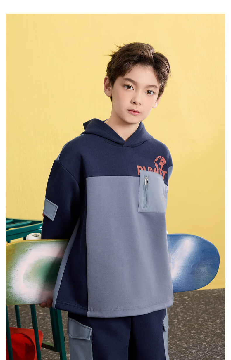 MQD Boys' Autumn New School Style Outfit for Older Children, Sports Casual Trendy Cool Styling Set, Navy Blue, Size 120 7