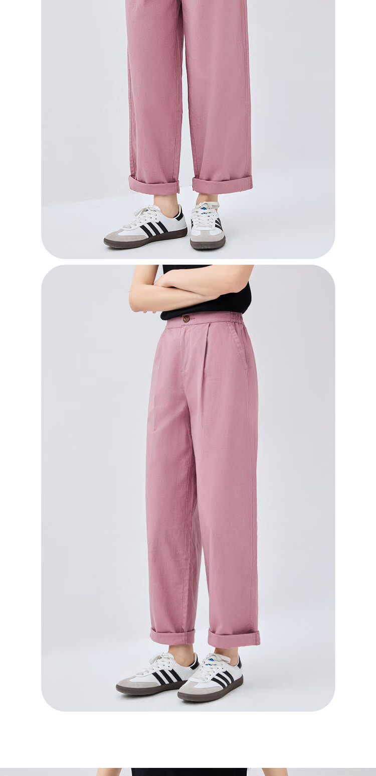 Giordano Women's Linen Pants, New Style Cotton And Linen Artistic Pleated Casual Trousers with Elastic Waist, 13415222 13