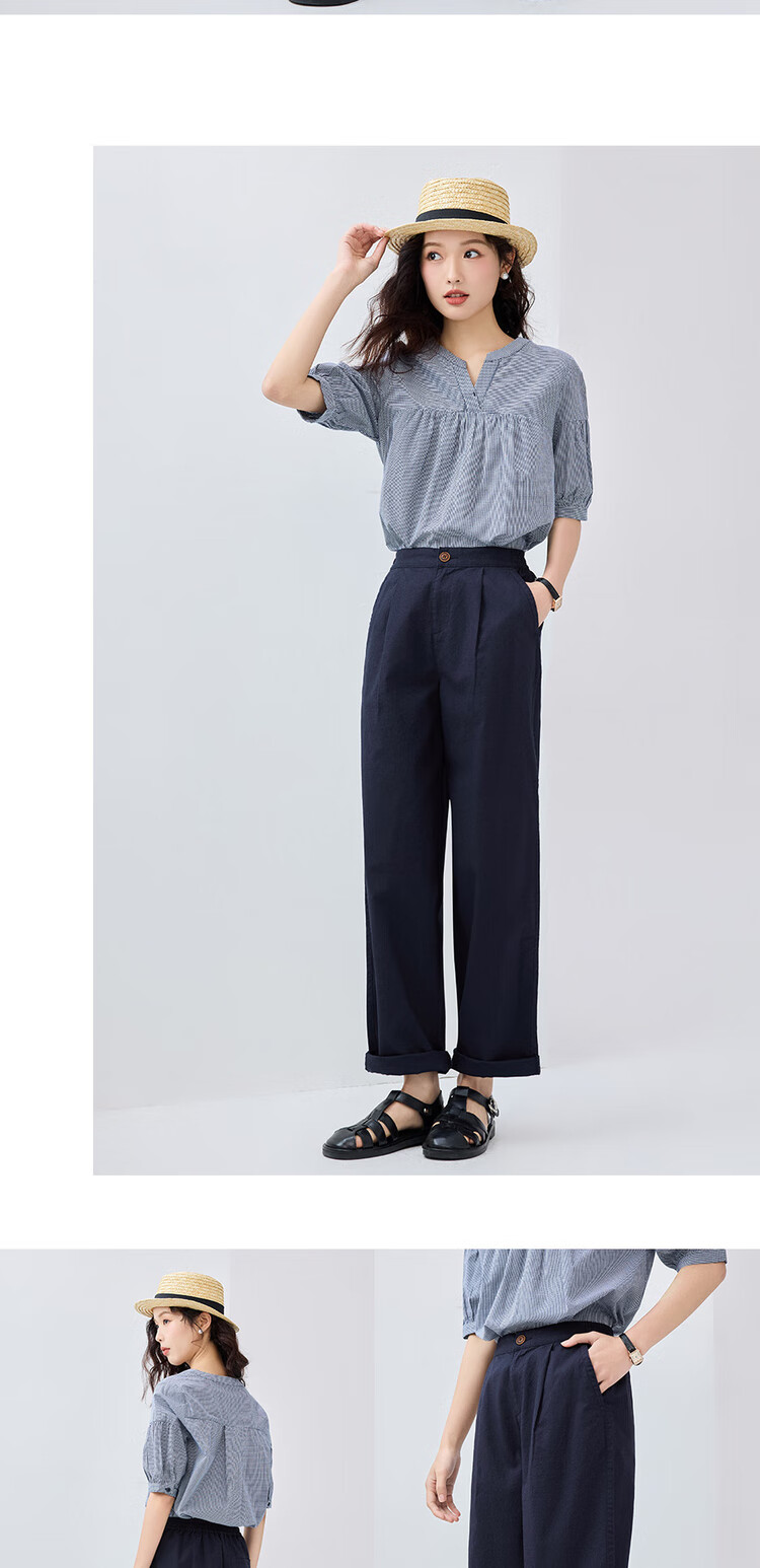 Giordano Women's Linen Pants, New Style Cotton And Linen Artistic Pleated Casual Trousers with Elastic Waist, 13415222 8