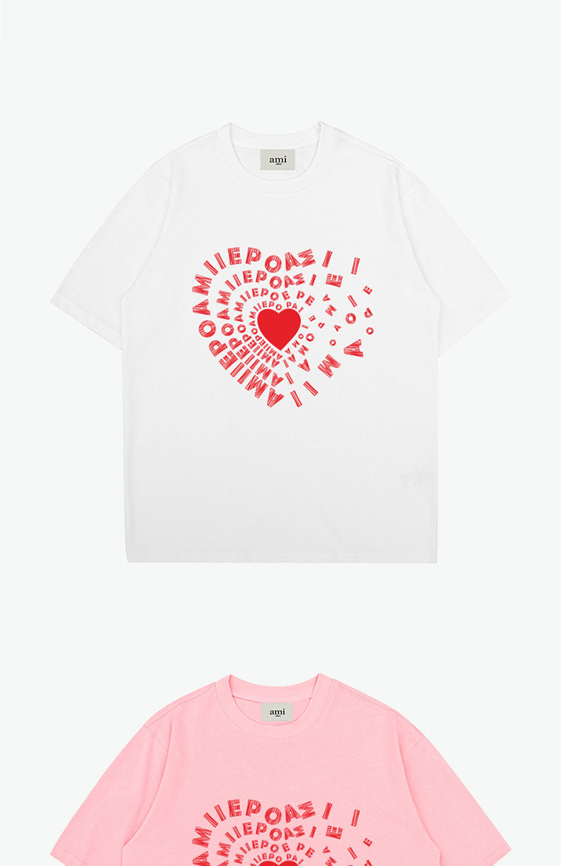 ami ab官方男女短袖t恤情侣装爱心印花宽松落肩袖半袖上衣官网 浅蓝色