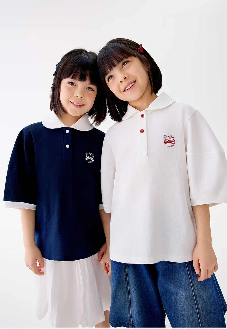 M.Latin Children's Clothing, Kids' T-Shirt, Summer 2025 New Style, Girls' Big Kids Doll Collar Polo Collar Short Sleeve T-Shirt 10