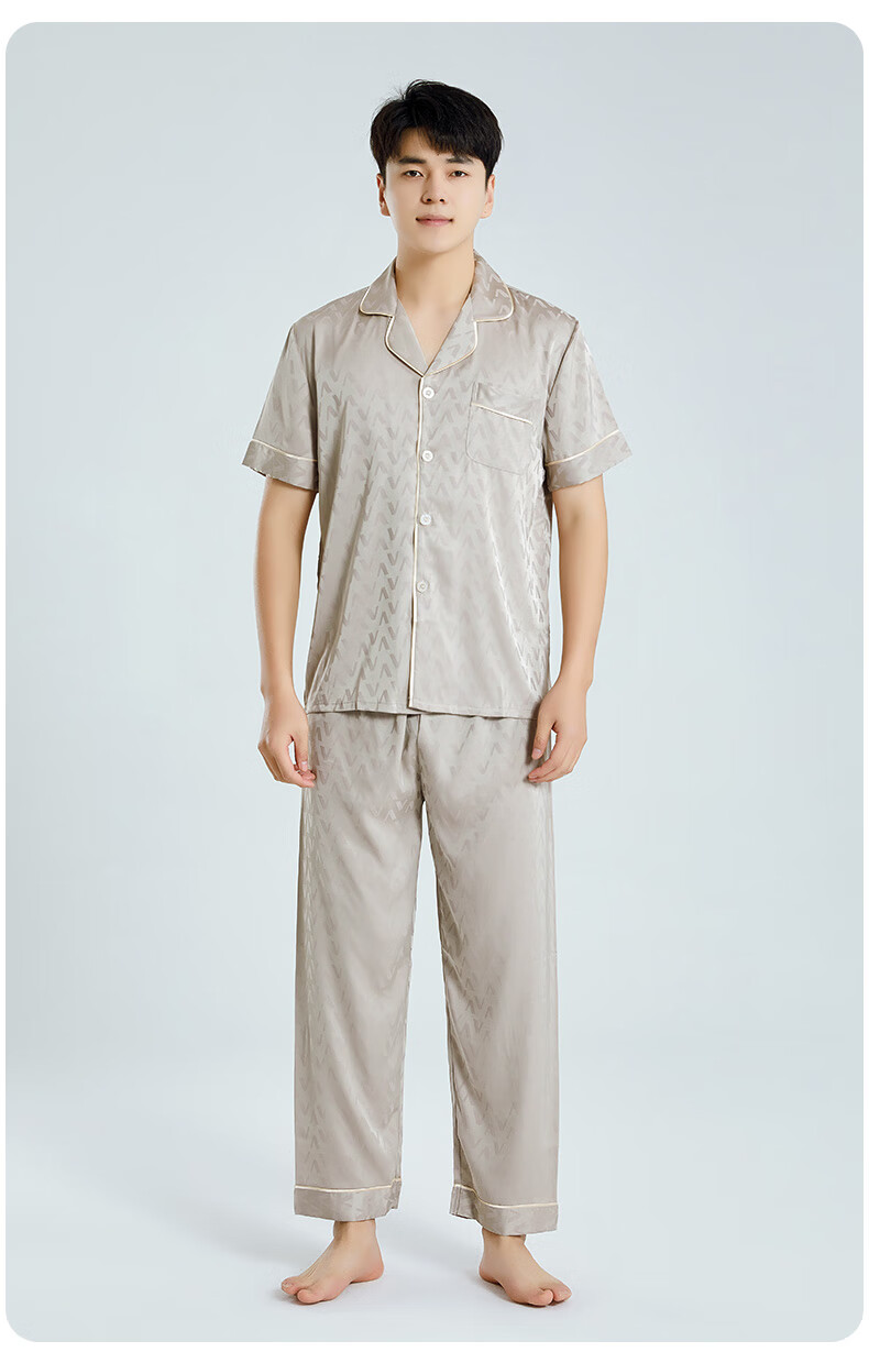 QUEEN.EASY Ice Silk Pajamas for Men, Summer High-End Simple Cool-Feeling Home Wear Set, Gift for Boyfriend Or Husband 3