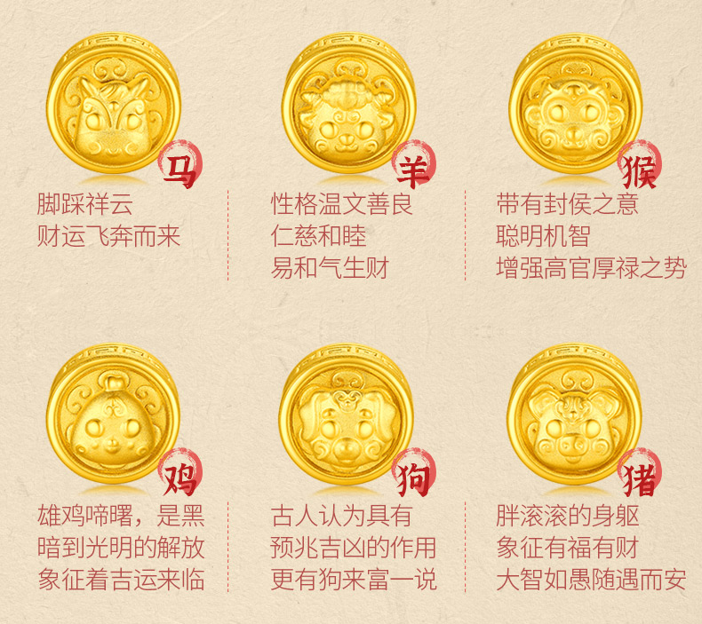 老凤凰同款3d硬金 黄金扭转乾坤十二生肖转运珠足金999本命年老虎