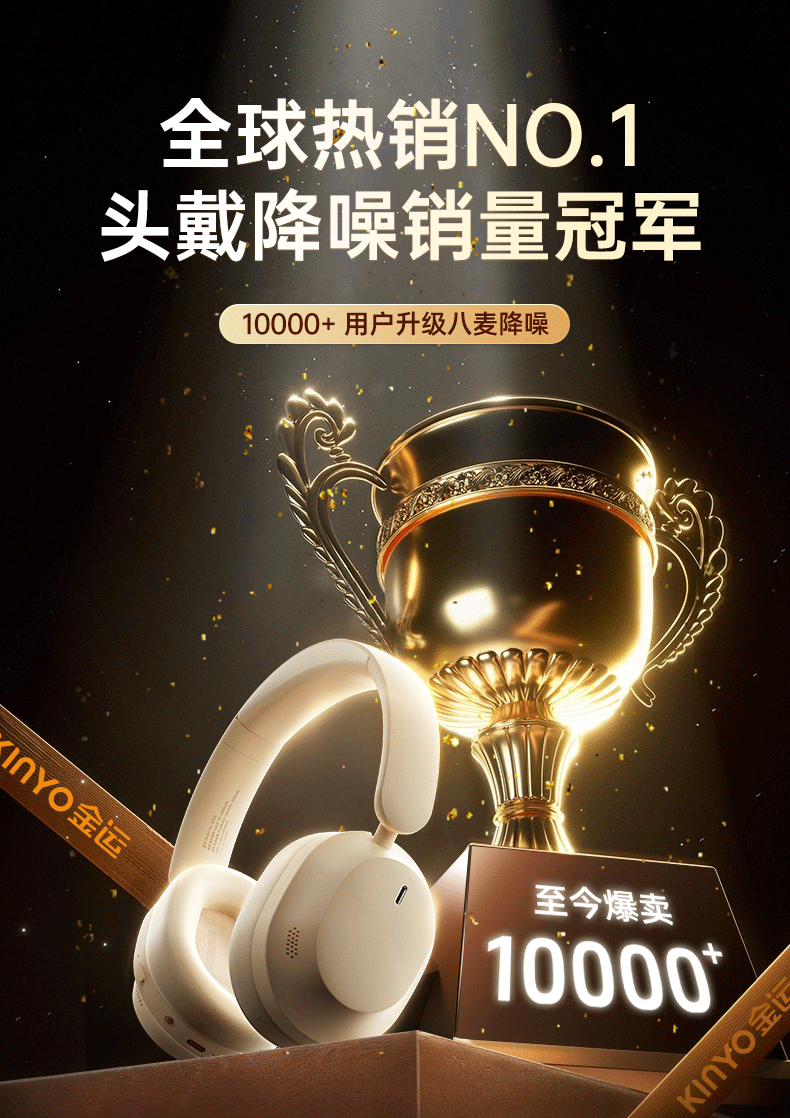 KINYO Active Noise Cancelling Bluetooth Headphones Over-Ear Wireless Music Gaming Headset Long Battery Life Student Noise Isolation 4