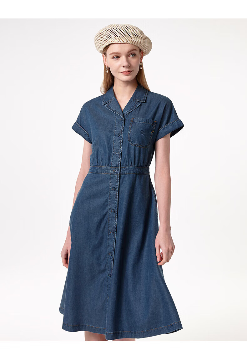 HAZZYS Women's Clothing, Summer Ladies' [PHIZ Series] Drop-Shoulder Waist-Cinching Denim Dress for Wome 8