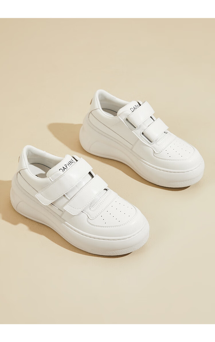 DAPHNE Women's White Sneakers, Spring And Summer Style, Thick-Soled Versatile Velcro Casual Shoes, White Sneakers for Women, Beige, Size 40 7