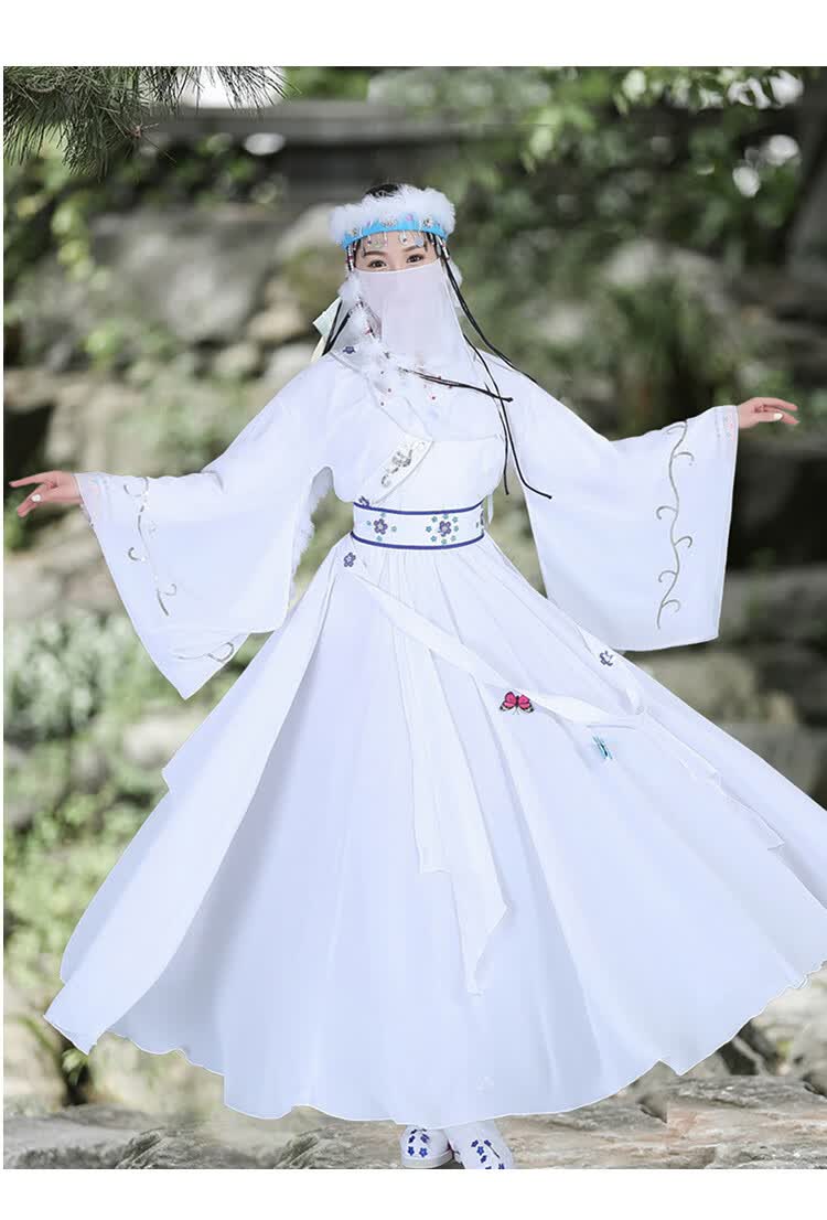 还珠格格服装香妃衣服超仙汉服演出服套装含香公主服饰 白色_赠蝴蝶