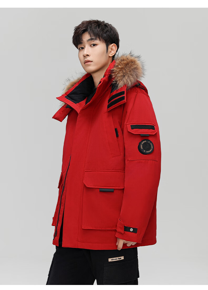YAYA Unisex Down Jacket Winter Cold-Resistant Hooded Fashion Casual Thick Warm New Year Couple Thick Red Coat 22