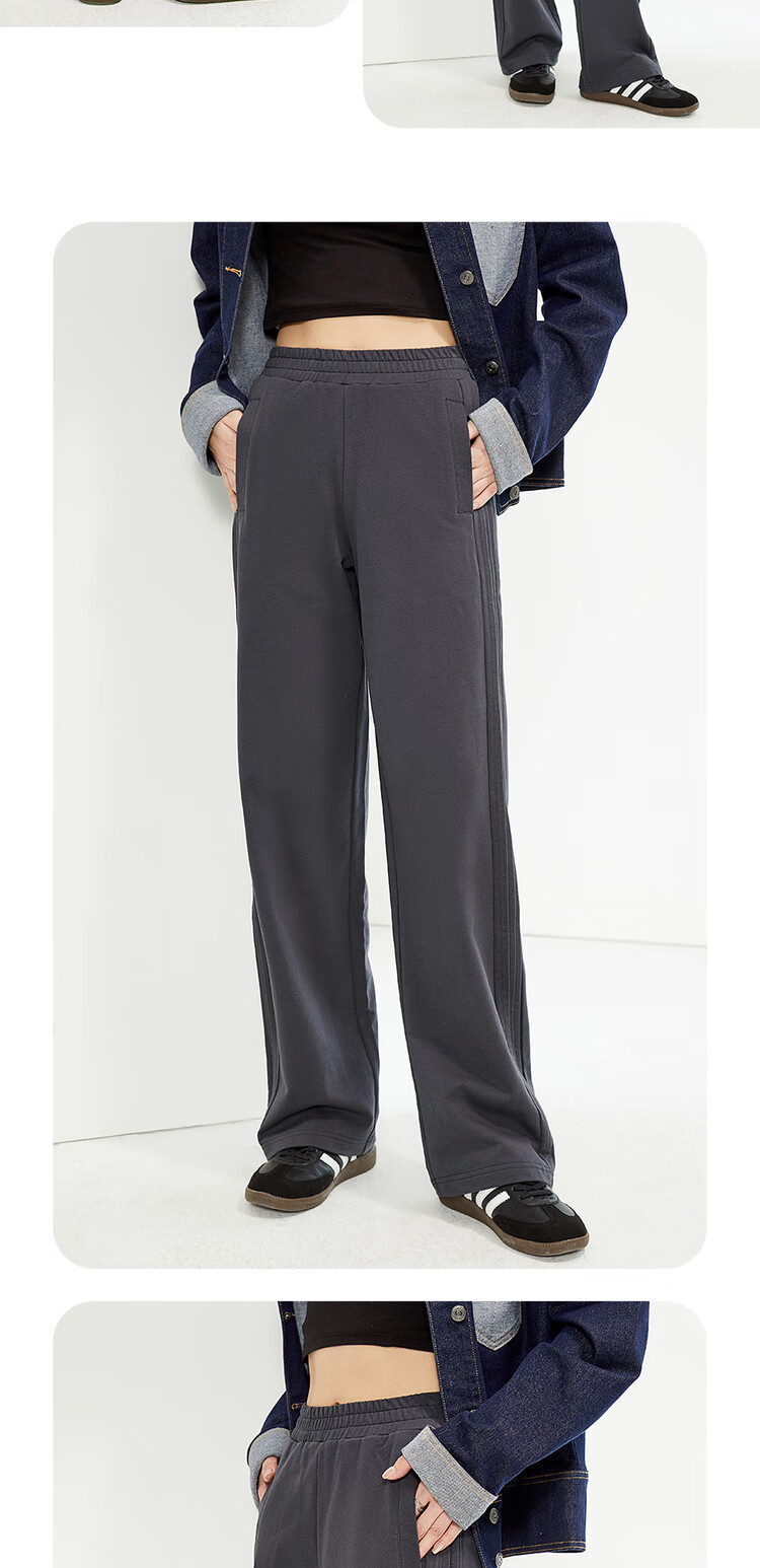 Giordano Women's Cotton Side Bone Pleated Wide-Leg Pants with Elastic Waist, Knitted Casual Sports Trousers 05415455 8
