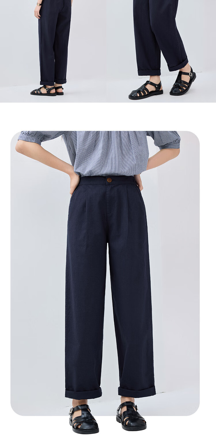 Giordano Women's Linen Pants, New Style Cotton And Linen Artistic Pleated Casual Trousers with Elastic Waist, 13415222 9