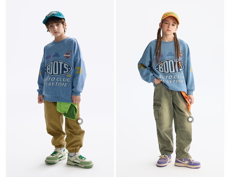 MQD Boys' Autumn New Style Children's Round Neck Street Fashion Loose Drop-Shoulder Sweatshirt for Older Kids, Light Denim Blue, Size 130 6