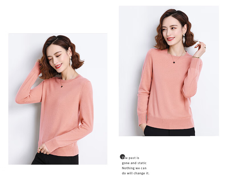 Hengyuanxiang 100% Pure Wool Women's Sweater Autumn Winter Crew Neck Casual Elegant Knit Warm Base Shirt Top 27