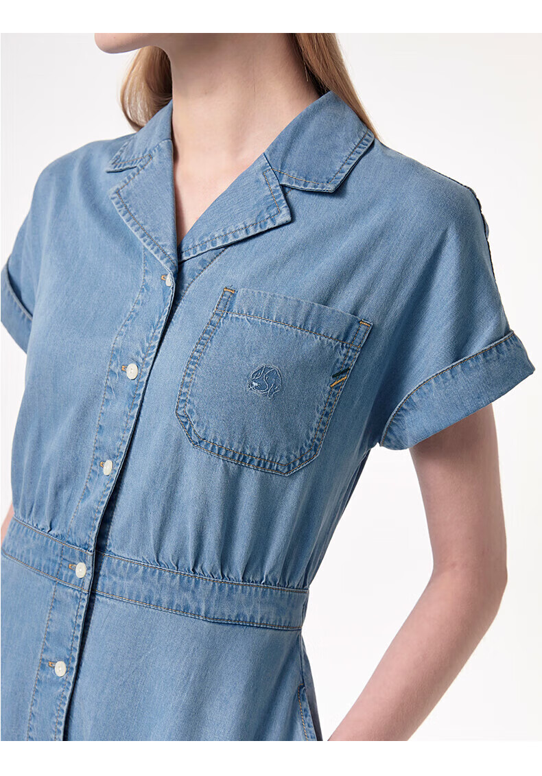 HAZZYS Women's Clothing, Summer Ladies' [PHIZ Series] Drop-Shoulder Waist-Cinching Denim Dress for Wome 6