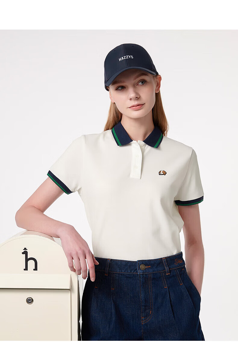HAZZYS Women's Summer 2025 Color-Block Short Sleeve Polo Shirt ASTSE0CBX06 Navy Blue NV L (165/88A40) 12