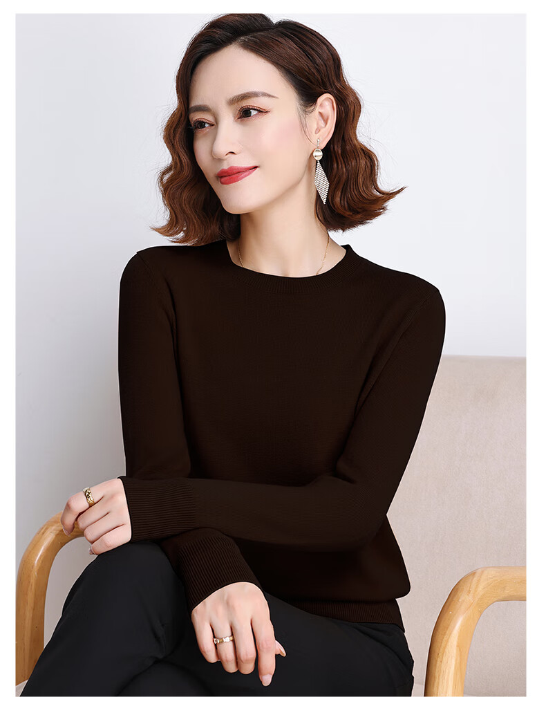 Hengyuanxiang 100% Pure Wool Women's Sweater Autumn Winter Crew Neck Casual Elegant Knit Warm Base Shirt Top 26