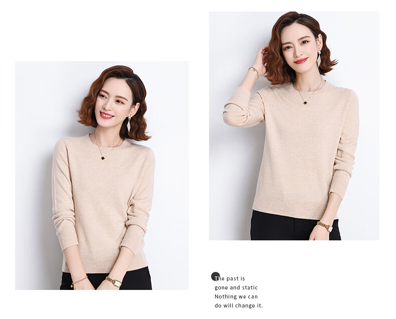 Hengyuanxiang 100% Pure Wool Women's Sweater Autumn Winter Crew Neck Casual Elegant Knit Warm Base Shirt Top 16