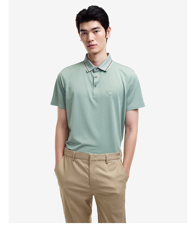 K-Boxing K-Boxing Spring And Summer Business Contrasting Color Lapel Casual Short-Sleeve Polo Shirt BTBE2382, Frost Green, 2XL 21
