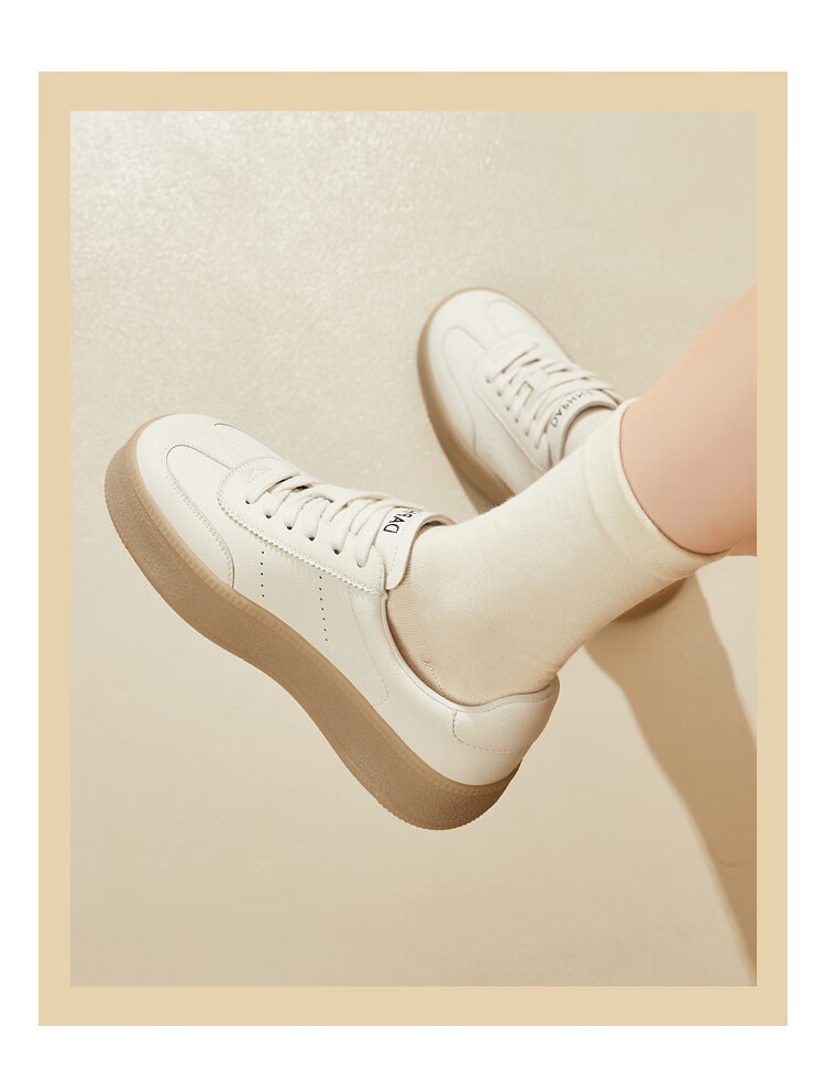 DAPHNE Thick-Soled Versatile White Sneakers for Women, Fashionable Casual Shoes, Soft-Bottomed Breathable Sports Skateboard Shoes, Beige, Size 35 11