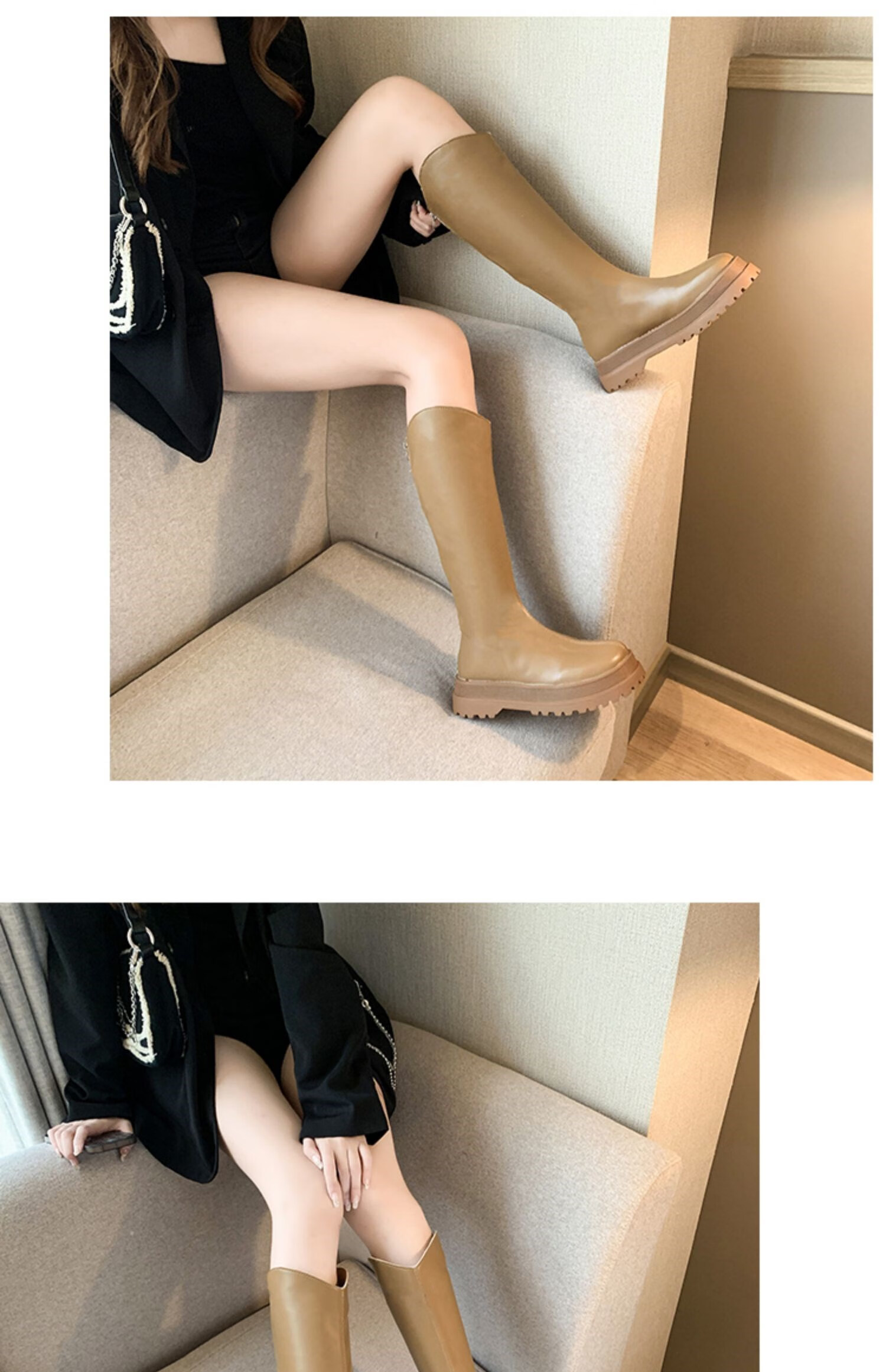 大东长筒靴百搭圆头高筒骑士靴女瘦瘦靴2022年新款秋冬厚底不过膝长靴