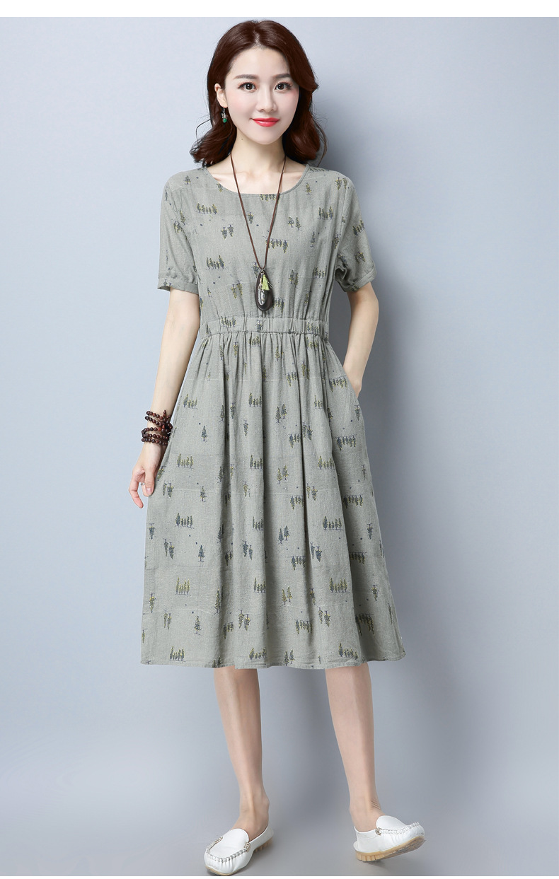 棉麻连衣裙女夏2019新款女装中长款修身显瘦休闲碎花夏季棉布裙子